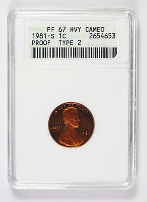 1981-S LINCOLN CENT. ANACS PF 67 HVY CAMEO. PROOF TYPE 2. ESTIMATE: $50-$75
