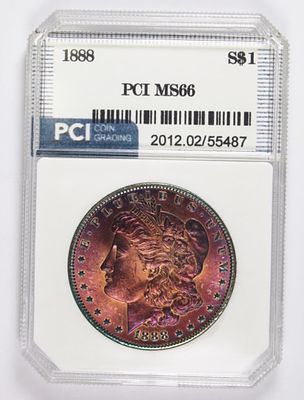 1888 MORGAN SILVER DOLLAR. PCI MS 66. DEEP COPPER COLORED TONING. ESTIMATE: $300-$400