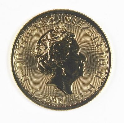 2023 1/2 OZ GOLD BRITANNIA. QUEEN DESIGN. SUPERB GEM BU! .999 PURE GOLD. ESTIMATE: $1750-$2000