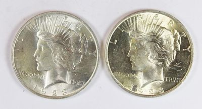 (2) 1923 PEACE SILVER DOLLARS. BU. ESTIMATE: $100-$150
