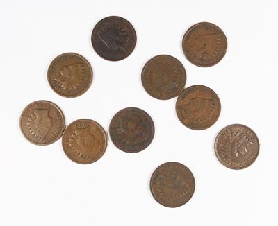 (10) INDIAN HEAD CENTS. GOOD/VG. 1903, 1902, (2) 1906, 1907, 1908, 1901, 1900, 1904 AND 1905. 