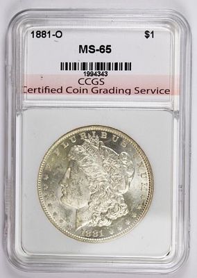 1881-O MORGAN SILVER DOLLAR. CCGS GRADED MS 65. BLAST WHITE! PROOF LIKE! ESTIMATE: $400-$500
