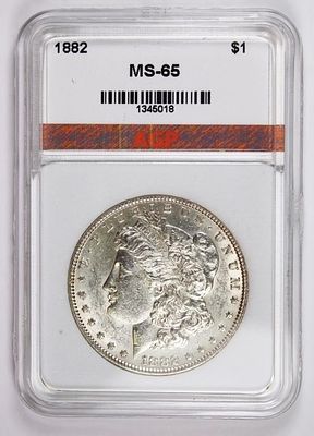 1882 MORGAN SILVER DOLLAR. AGP MS 65. SUPERB BLAST WHITE! ESTIMATE: $500-$600