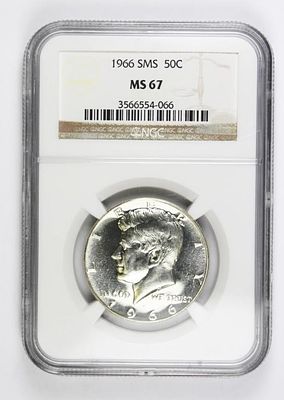 1966 KENNEDY HALF DOLLAR. NGC MS 67. BLAST WHITE! SUPERB! ESTIMATE: $800-$1000