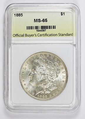 1885 MORGAN SILVER DOLLAR. OBCS MS 65. BLAST WHITE! ESTIMATE: $100-$150