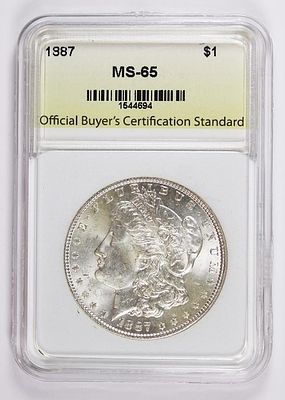 1887 MORGAN SILVER DOLLAR. OBCS MS 65. SUPERB GEM BLAST WHITE! STRONG LUSTRE! ESTIMATE: $100-$150
