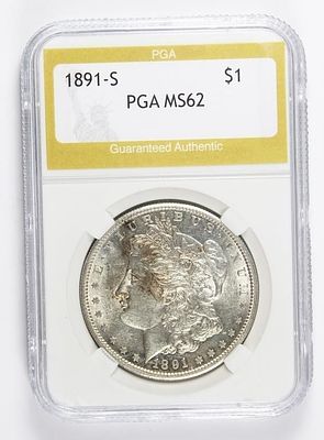 1891-S MORGAN SILVER DOLLAR. PGA GRADED MS 62. ESTIMATE: $100-$150