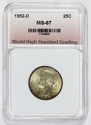 1952-D WASHINGTON QUARTER. WHSG MS 67. RARE IN THIS HIGH GRADE. SUPERB CHERRY! ESTIMATE: $900-$1000