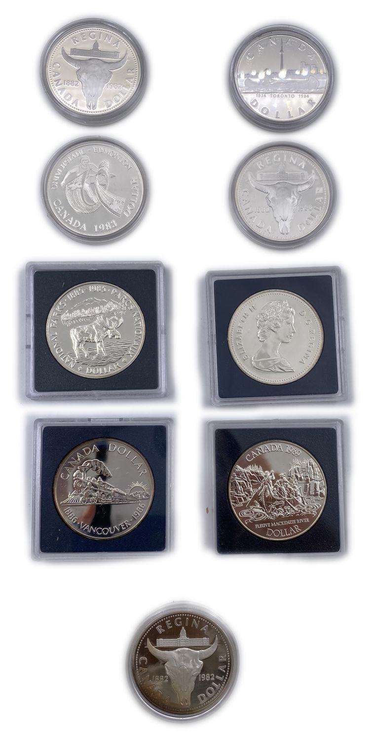 Canada - Lot of 9 silver coins + Canada coin set - In luxury cases - UNC