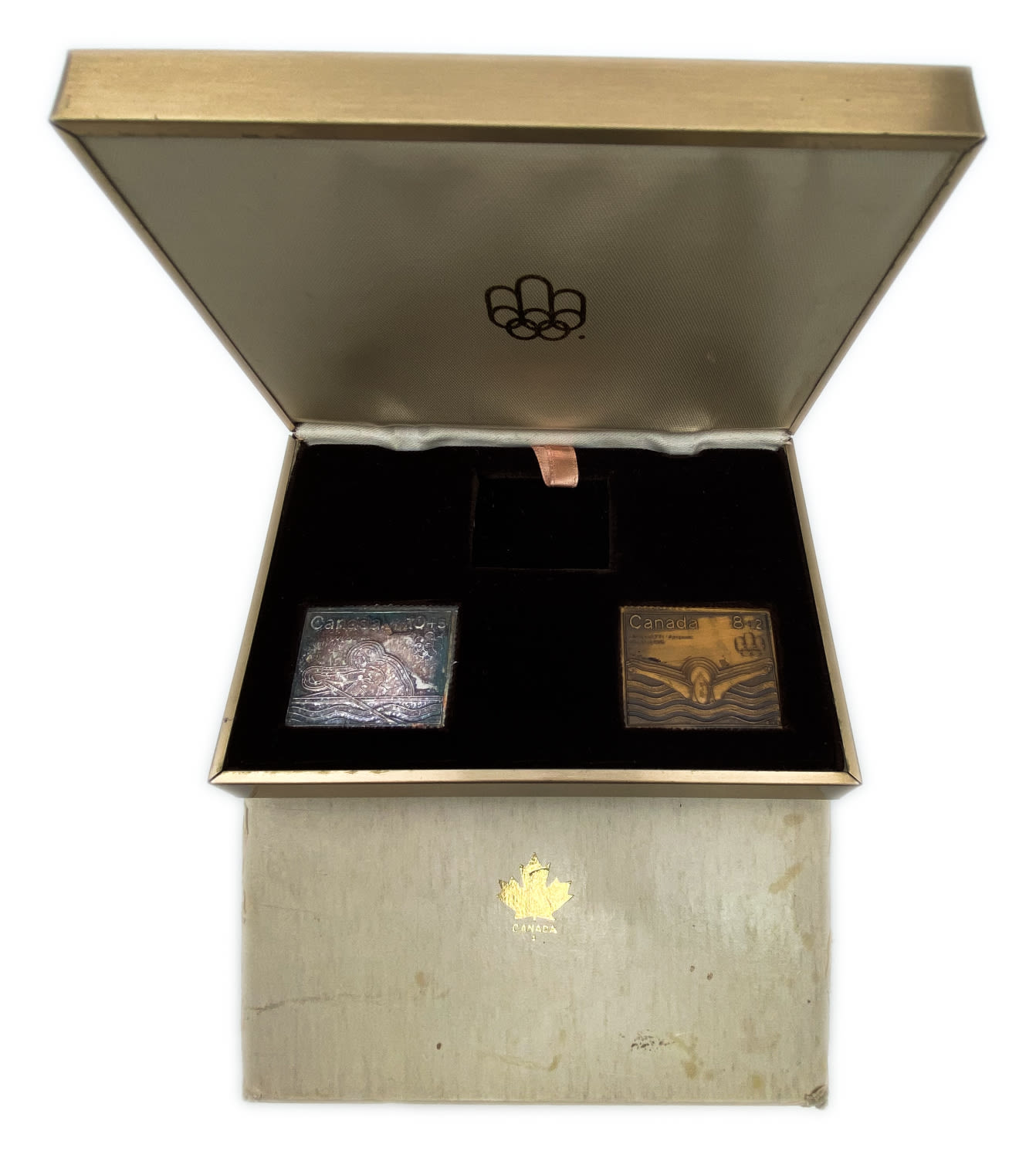 Canada - Stamp replicas made of bronze and silver metals (missing gold) 1976 - commemorating the Olympics data in a ...