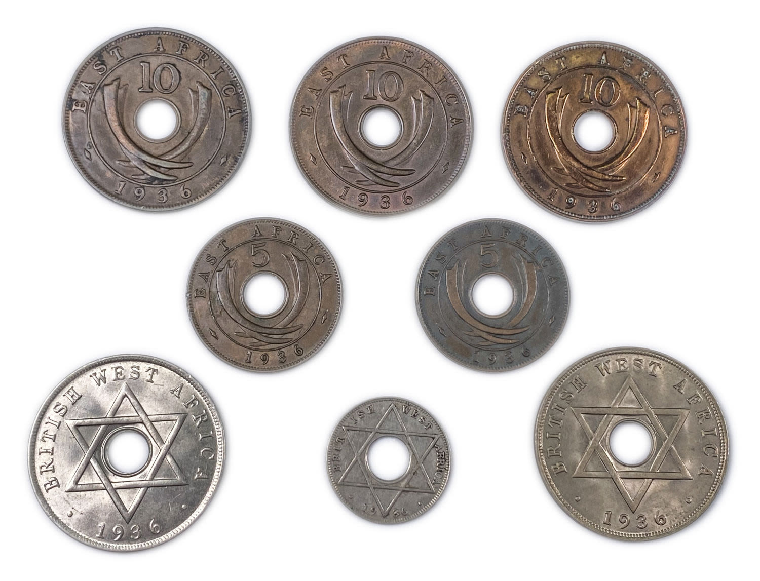 East and West Africa - Lot of 8 coins - years and different Conditions
These are coins from the ...