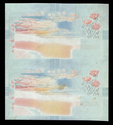 ישראל – 1 לירה 1955 – גיליון של 2 שטרות שלב הדפסה מתקדם – UNC עם כתמי קפה בצד הקדמי 
. שטרות 