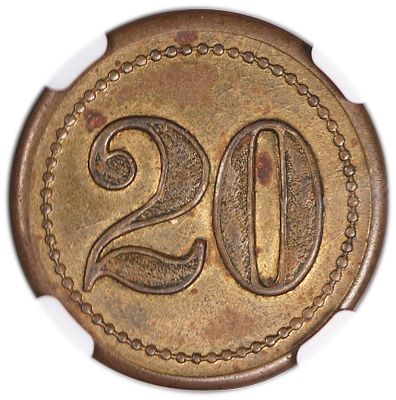 פלשתינה - אסימון קפה וורנר - 20 מיל 1930', ברונזה - NGC AU 58 BN
. הוטבעו ע"י צבי וורנר שעלה 