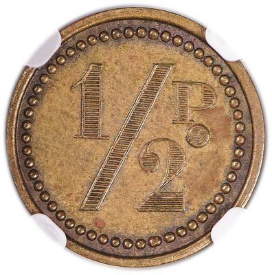 פלשתינה - 1/2 פיאסטר 1930' - מלון פלטין - NGC AU 53 - דירוג מאוד גבוה
. תחליף כסף, אסימון 