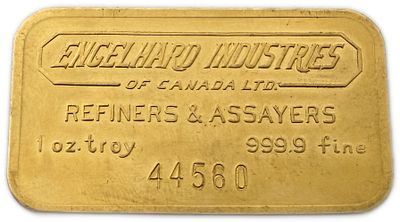 Canada – 1 oz Gold Bar – Engelhard Industries – Gold 999.9, 31.1g
. Commission of 10% only + VAT 