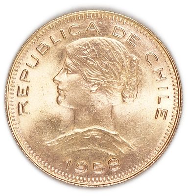 Chile - 100 Pesos 1958 - Gold .900, 20.32g, 31mm
. Only 10% Commission + VAT on this item 
A 