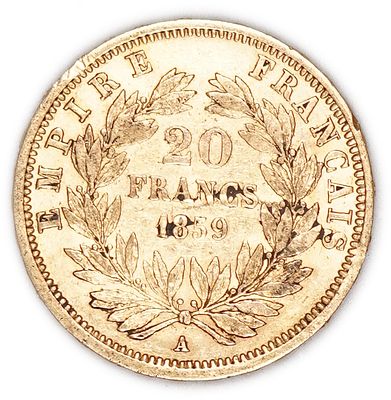 France - 20 Francs 1859 A - Napoleon III - Gold .900, 6.45g, 22mm
. Only 10% Commission + VAT on 