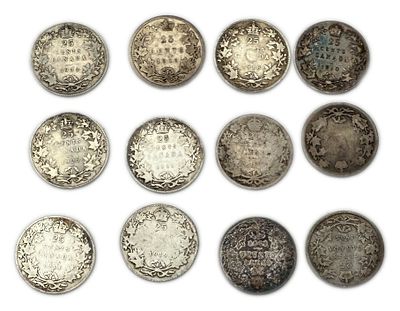 Canada - Lot of 12 Silver coins of 25 Cents 1900, 1904, 1905, 1907, 1909, 1910, 1911, 1914 
