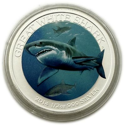 Australia - 50 Cents 2014 - Elizabeth II 4th Portrait - Great White Shark - Silver 999, 15.55g 