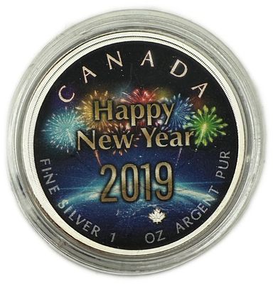 Canada - 5 Dollars 2019 - Maple Leaf - Happy New Year - Silver 999, 31.1g (1 OZ), 38mm
