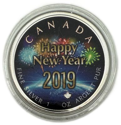 Canada - 5 Dollars 2019 - Maple Leaf - Happy New Year - Silver 999, 31.1g (1 OZ), 38mm