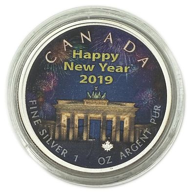 Canada - 5 Dollars 2019 - Maple Leaf - Happy New Year - Silver 999, 31.1g (1 OZ), 38mm