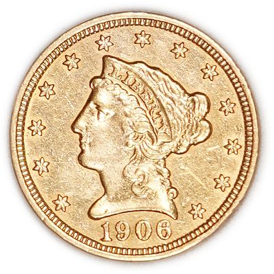 ארצות הברית - 2&frac12; דולר 1906 - ראש החירות - Quarter Eagle - KM# 72 - זהב 900, 4.15ג' (כ-3.74ג' 