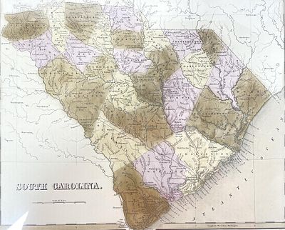 Thomas Gamaliel Bradford (Massachusetts, 1802-1887), "South Carolina Map" A framed antique map 
