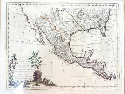 Antonio Zatta (Italy, 1757-1797), "Messico ouvero Nuova Spagna" A framed antique map titled 