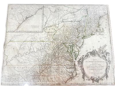 Robert de Vaugondy, "Partie de l'Amérique Septentrionale" A framed antique map titled 'Partie 