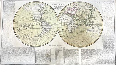 Clouet (France, 1769), "Mappe-Monde" A framed antique map titled 'Mappe-Monde' by Mr. lAbbe 