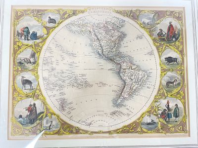 H. Warren, "Western Hemisphere", 1851 A framed antique map titled 'Western Hemisphere' by H. 