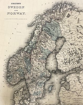 G. & C. Colton, "Map of Sweden and Norway" A framed antique map titled 'Colton's Sweden and 