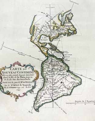 Robert de Vaugondy, "Carte du Nouveau Continent" A framed antique map titled 'Carte du Nouveau 