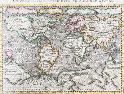 Giovanni Magini (Italy, 1597), "Universi Orbis Descriptio Ad Usum Navigantium" A framed map 