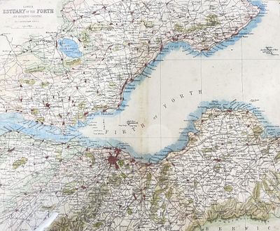J. Bartholomew, "Lower Estuary of the Forth and Adjacent Country" A framed vintage map of the 