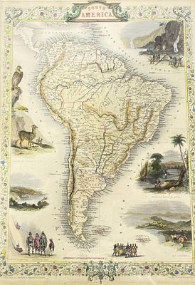 J. Rapkin, J. Marchant, "South America" A framed antique map of South America by J. Rapkin 
