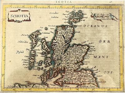 G. Mercator (Belgium, Germany, 1512-1594), "Scotia" A framed historical map of Scotland, titled 