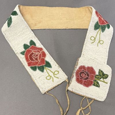 Crow/Plateau Floral Beaded Belt with Pouch belt - 33" long x 3" wide, pouch - 4 1/2" long x 4 1/2". 