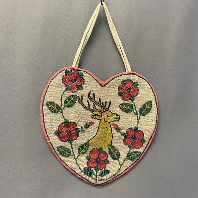 Antique Yakima Heart-Shaped Beaded Bag 11" long x 12 1/2" wide. Antique Yakima Heart-Shaped 