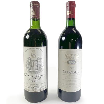 2 bottles - 1 bottle Red Bordeaux Wine 1990 CHATEAU GREYSAC (FRANCE), 1 bottle Margaux Red 