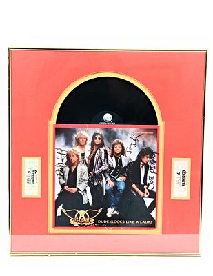 Aerosmith Framed Autographed "Dude (Looks Like a Lady)" Album & 2 Concert Tickets 23" X 24" (Frame)