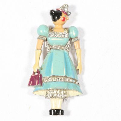 Rare Trifari Joseph Wuyts Book Piece "Soldier's Fianc&eacute;e" enameled rhinestone crystal rhodium 