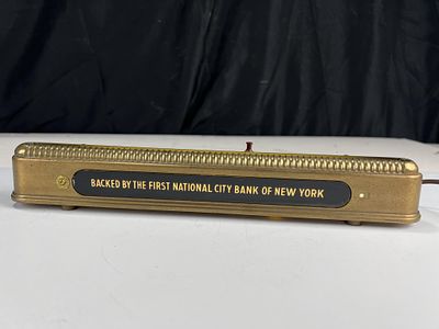 First National City Bank of New York, illuminated desk/window sign, brass and glass, light 