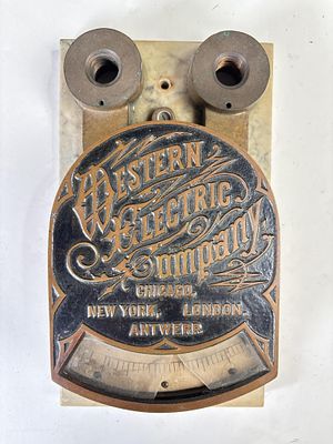 Antique Western Electric Co. ammeter/voltmeter, glass in display broken, 10.5 x 6 x 3. Antique 