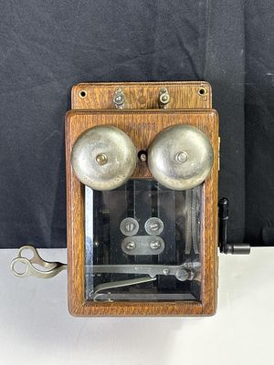 Vintage Western Electric Type 32 wood telephone box, back marked Special(?) Type 6, bells 