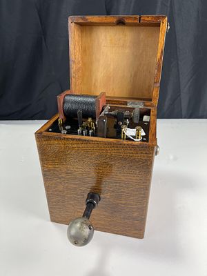 Early spark transmitter, wood box, PAF, coil, untested, 12 x 9 x 8