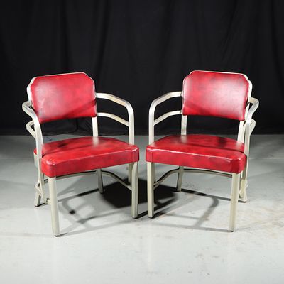 Pair Art Deco Goodform Aluminum Chairs 31"H x 23"W x 23"L. Pair Art Deco Goodform Aluminum 