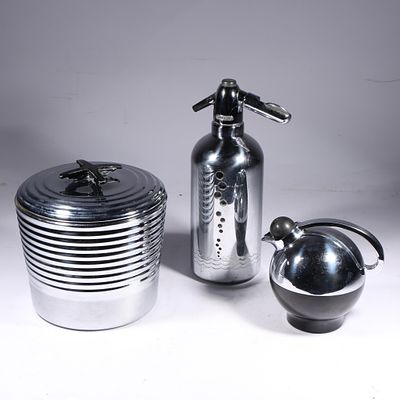 Three Pieces Art Deco Chrome Plated Barware 12"H x 4"W (Bottle). Three Pieces Art Deco Chrome 
