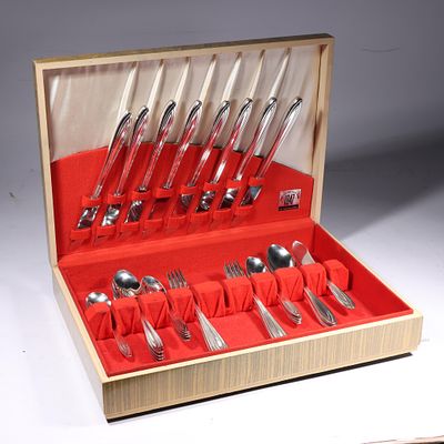 Art Deco Set of Silver Plated Flatware Silhouette service for Eight 3"H x 15 1/2"W (box). Art 